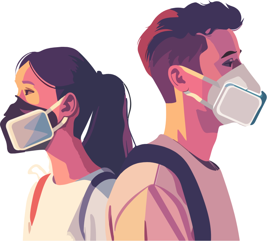 Healthcare workers wearing respirator masks